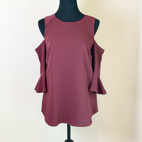 Ann Taylor Pink Ruffled Cut Out Blouse 3/4 Sleeve - Picture 2 of 5